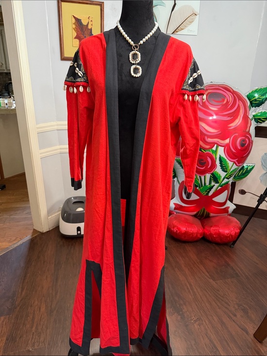 Source Unknown Dresses & Skirts - Source Unknown Red Long Sleeve Open-Front Dress with Black Trim